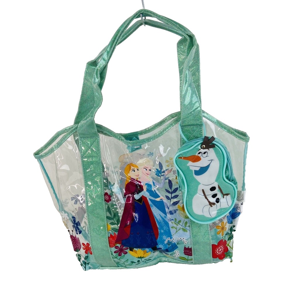 Disney Store Anna and Elsa Clear Swim Bag With Mini Olaf Bag Summer Floral